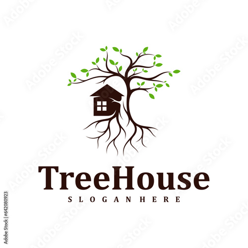 Tree House logo design Template. Creative House Tree logo vector illustration.
