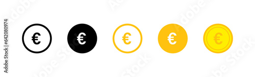 Euro coin. Set money icon black and coloured. Cash symbol vector isolated  illustration