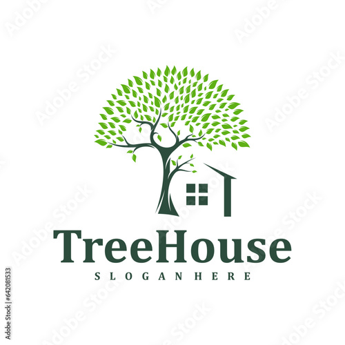 Tree House logo design Template. Creative House Tree logo vector illustration.
