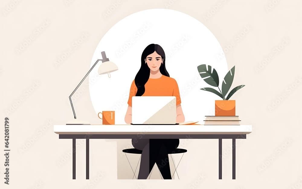 Minimalist character illustration of a person working in front of a laptop Minimalist character illustration of a person working in front of a laptop