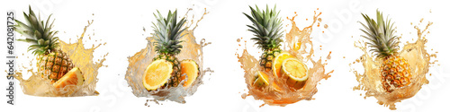 Isolated splash of pineapple juice on a transparent background