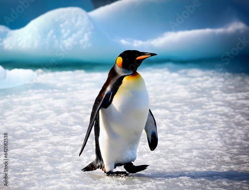 photo group of penguins walking on the frozen ocean
