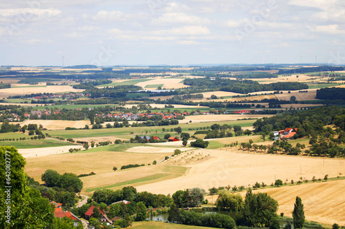 The view of the Hohenlohe plain from Waldenburg  Baden-W  rttemberg  Germany  Europe