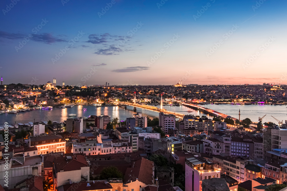Magnificent sunset view of Istanbul City from Galata Tower