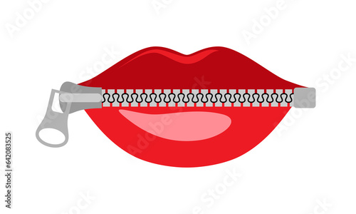 1414_Beautiful red female lips locked by metal zipper