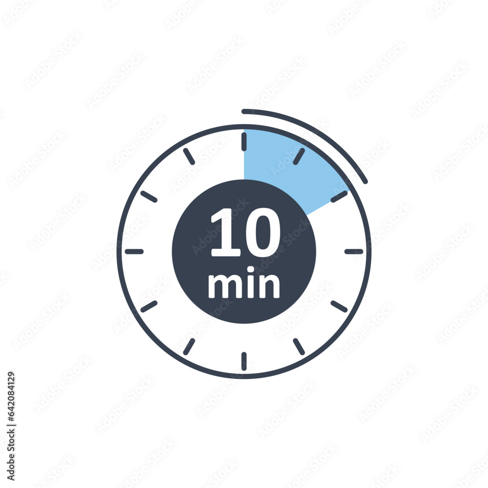 Clock icon vector illustration. Timer sign 10 min on isolated background. Countdown sign concept. Clock icon vector illustration. Timer sign 10 min on isolated background. Countdown sign concept.