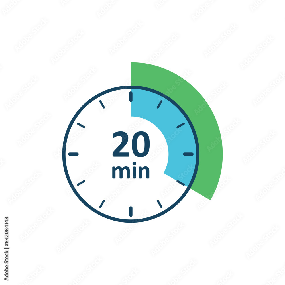 Clock icon vector illustration. Timer sign 20 min on isolated background. Countdown sign concept. Clock icon vector illustration. Timer sign 20 min on isolated background. Countdown sign concept.