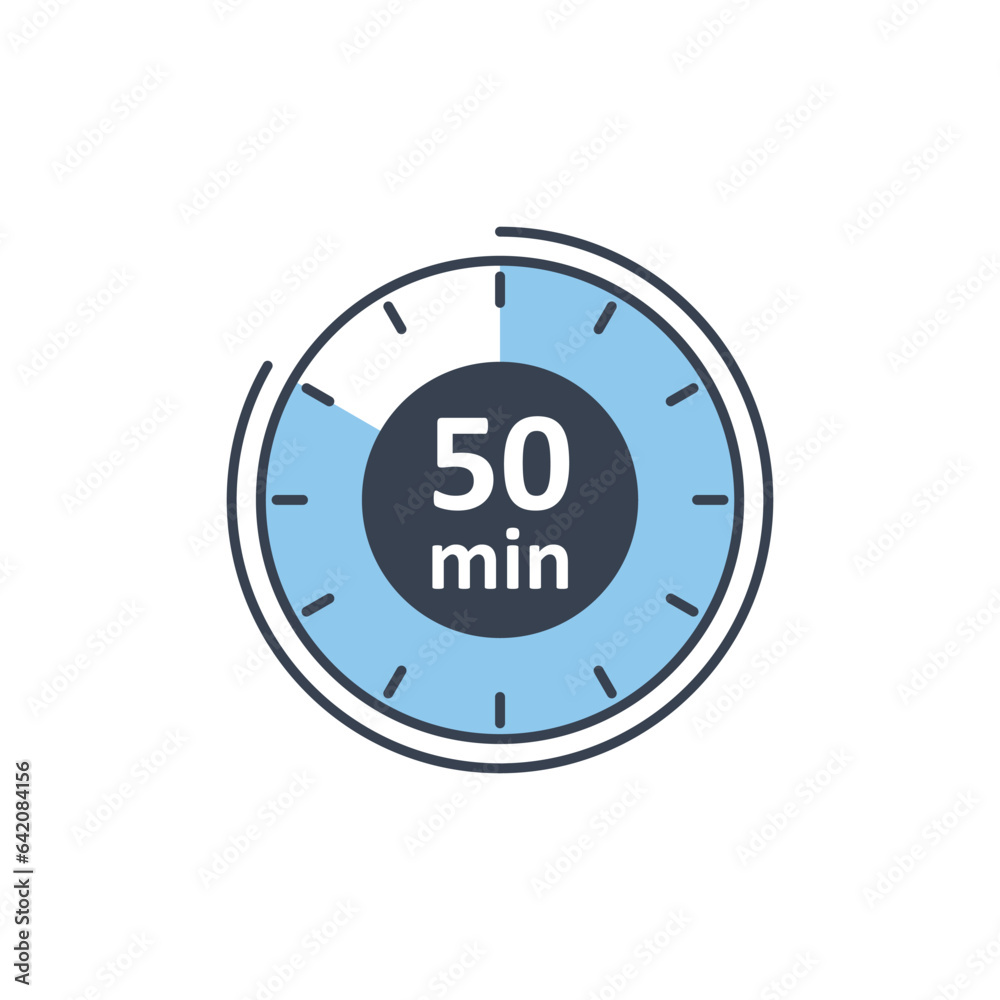 Clock icon vector illustration. Timer sign 50 min on isolated background. Countdown sign concept. Clock icon vector illustration. Timer sign 50 min on isolated background. Countdown sign concept.