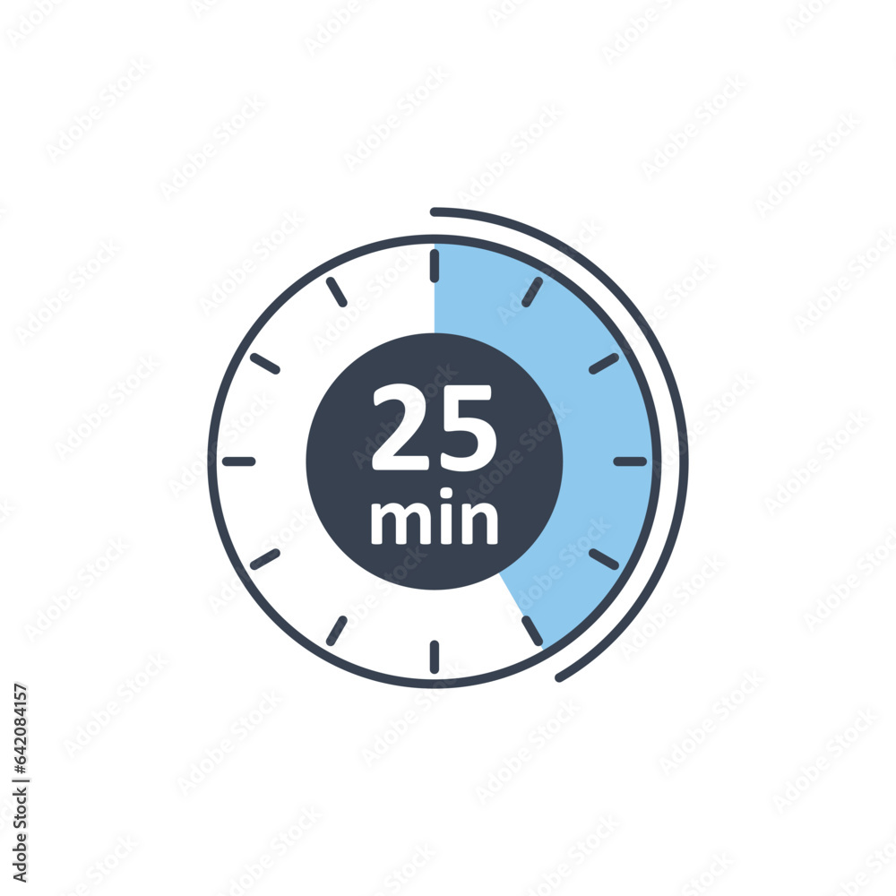 Clock icon vector illustration. Timer sign 25 min on isolated background. Countdown sign concept. Clock icon vector illustration. Timer sign 25 min on isolated background. Countdown sign concept.