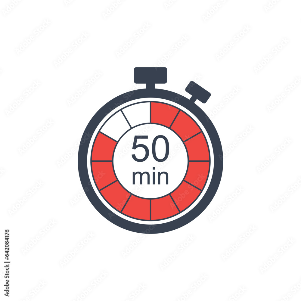 Clock icon vector illustration. Timer sign 50 min on isolated background. Countdown sign concept. Clock icon vector illustration. Timer sign 50 min on isolated background. Countdown sign concept.