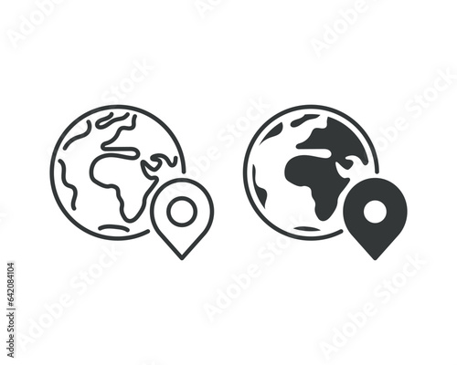 Globe with gps icon vector illustration. Pin pointer on isolated background. Earth sign concept.