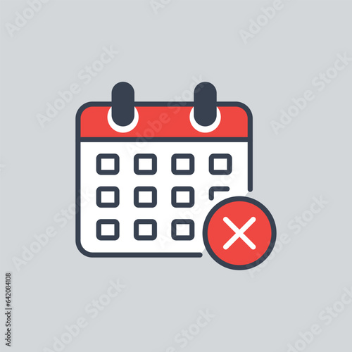 Calendar with cross icon vector illustration. Schedule on isolated background. Date cancel sign concept.