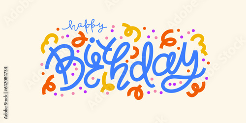 Happy Birthday lettering text banner, various colors, bold modern typography. Vector illustration.