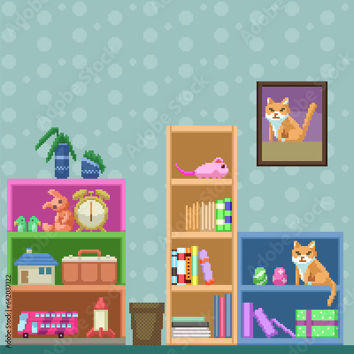 pixel art house shelf decoration