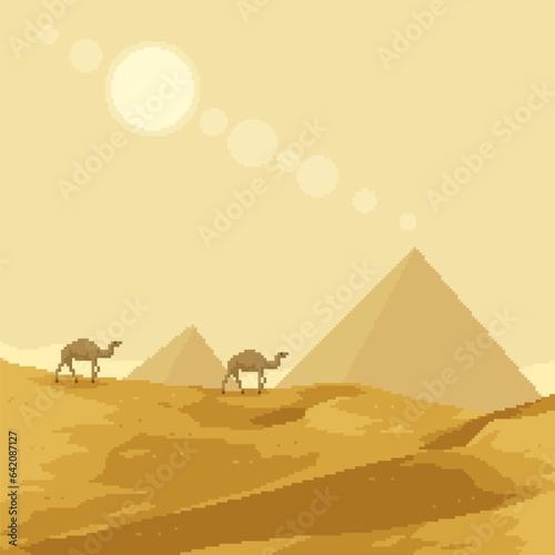 pixel art desert camel pyramid