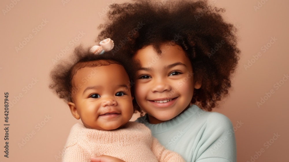 A proud big sister shares a special moment with her adorable lil sibling. Generative AI A proud big sister shares a special moment with her adorable lil sibling. Generative AI