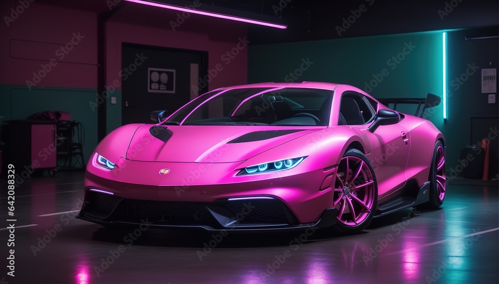 Pink modern luxury fast sports car four wheels vehicle Pink modern luxury fast sports car four wheels vehicle