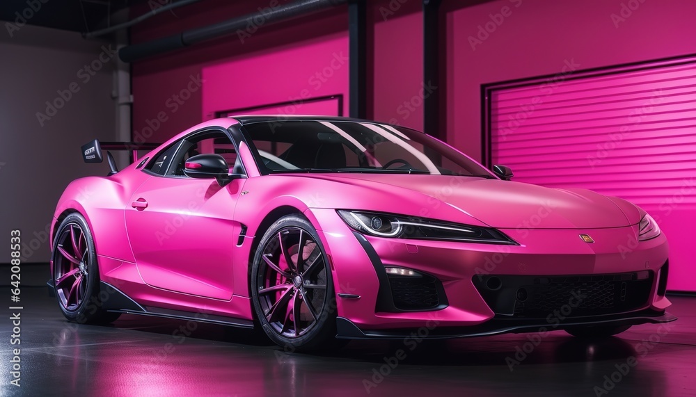 Pink modern luxury fast sports car four wheels vehicle