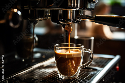 Coffee pouring from espresso machine