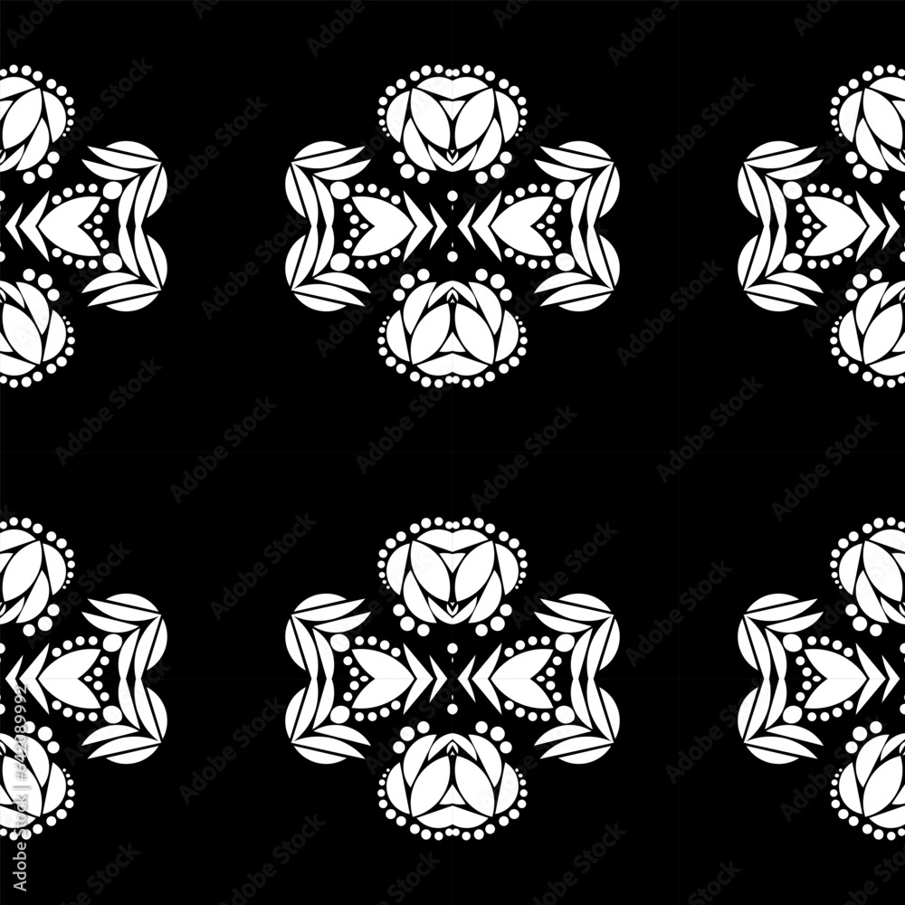 Fototapeta premium Seamless Black and white batik ethnic borneo pattern background 