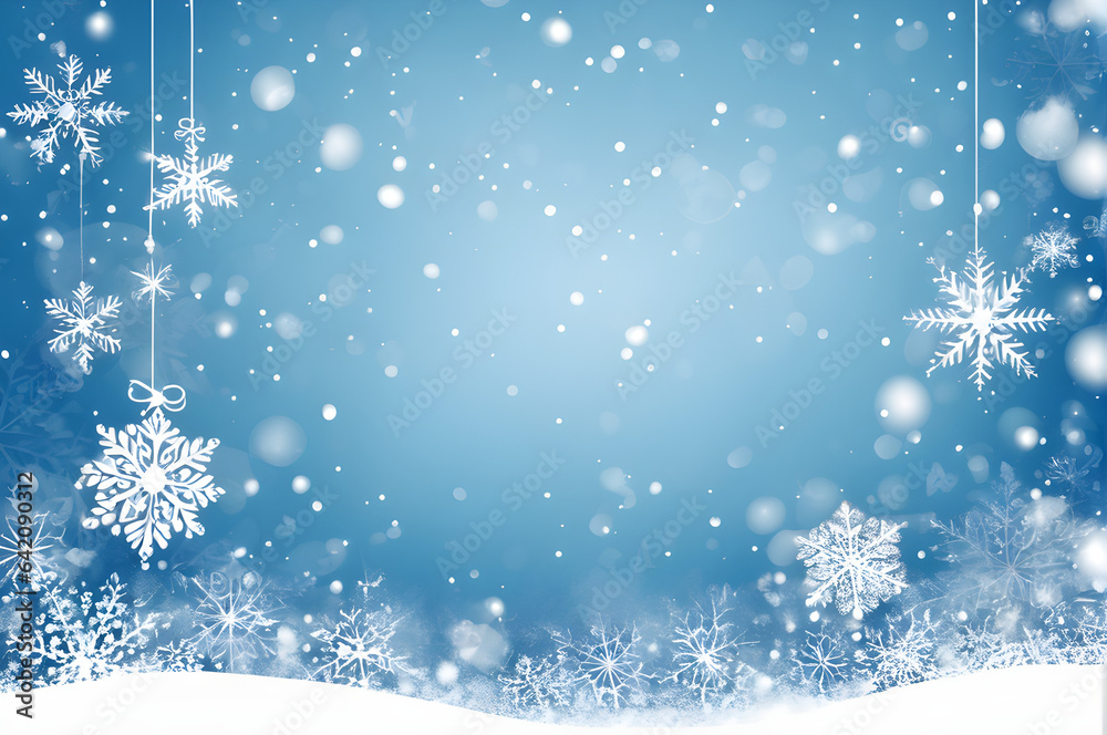 © David Irlweg - Blue background with snow flakes. Christmas card concept. Copy space