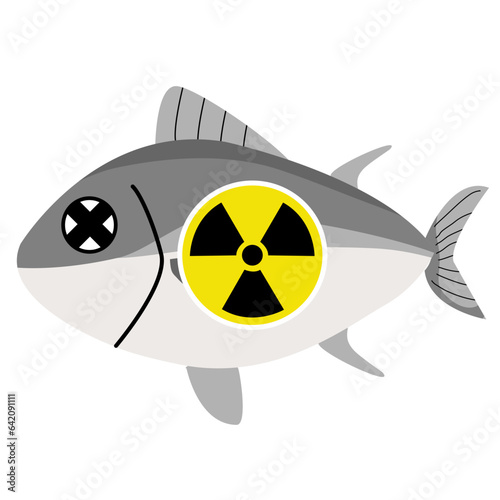 fish with a radioactivity warning sign. 
The contaminated radioactive element in fish