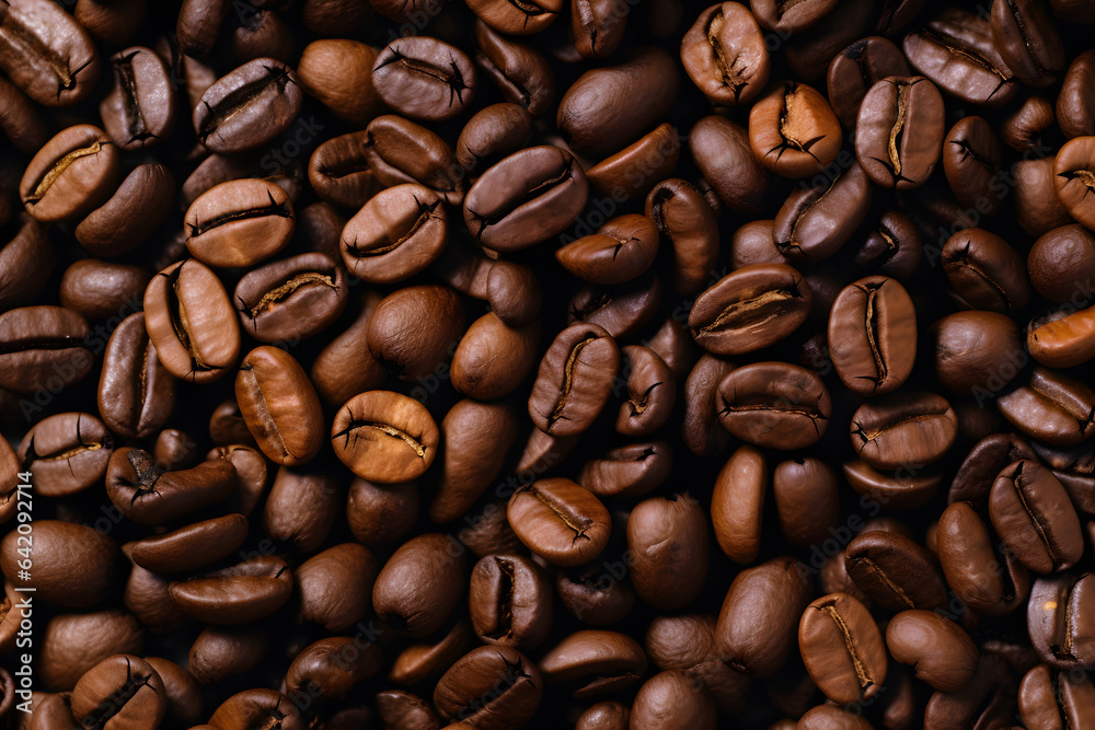 Naklejka premium Background of roasted fresh brown coffee beans, perfect for a cool wallpaper