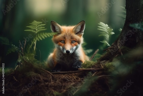 Red fox, vulpes vulpes, small young cub in forest  © Владимир Германович