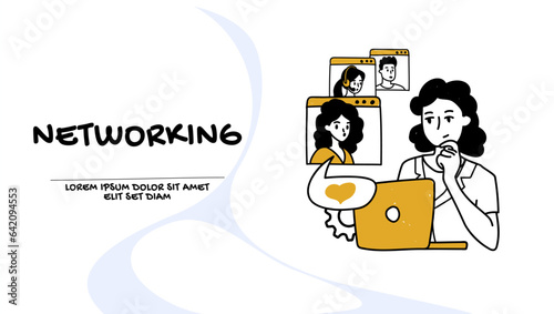 Professional networking, online communication, business and education illustration