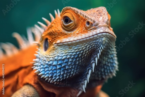 A close-up photo of an orange iguana 