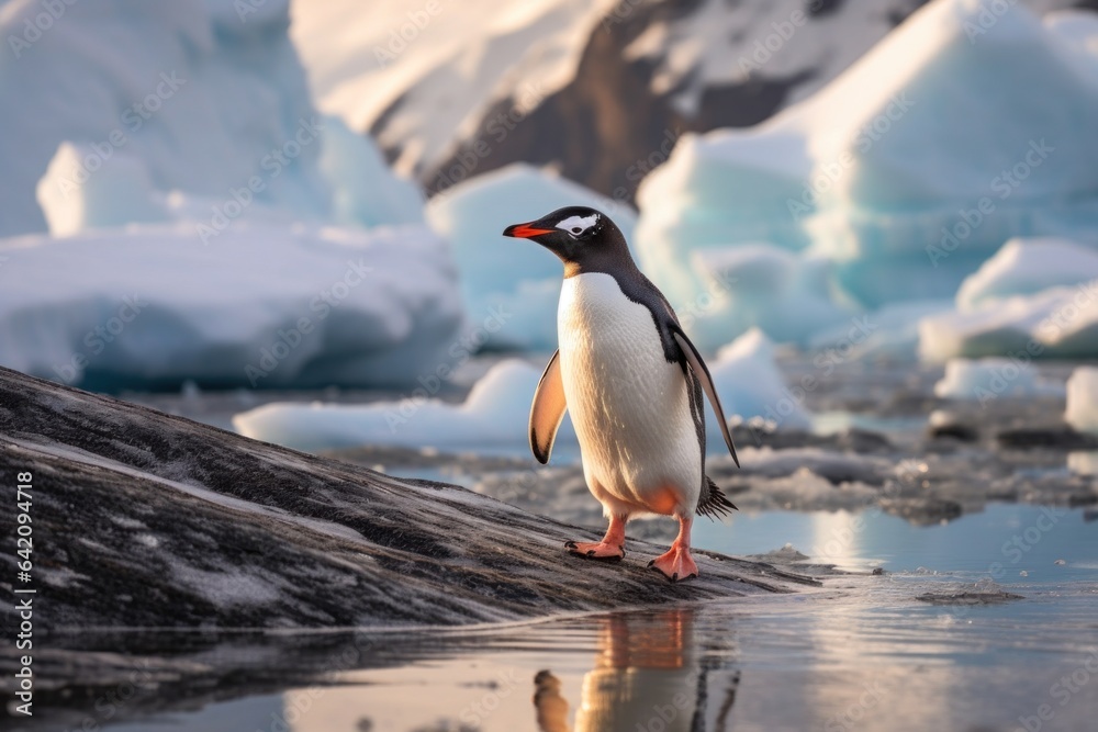 Fototapeta premium penguin in the snow, snowy mountain, greenland, norway, alaska
