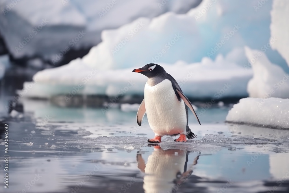 Naklejka premium penguin in the snow, snowy mountain, greenland, norway, alaska