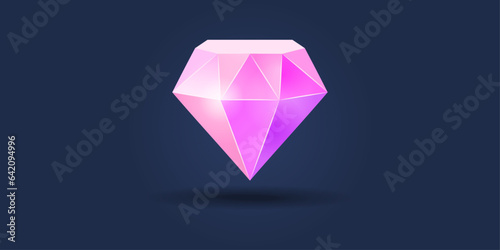 Vector pink gem. Can be isolated, pink diamond gem on a blue background.