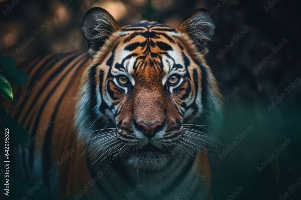 Naklejka premium Angry tiger,Sumatran tiger (Panthera tigris sumatrae) beautiful animal and his portrait.
