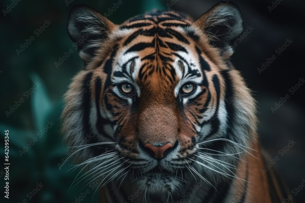 Angry tiger,Sumatran tiger (Panthera tigris sumatrae) beautiful animal and his portrait.