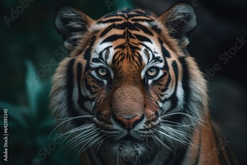 Angry tiger Sumatran tiger  Panthera tigris sumatrae  beautiful animal and his portrait.