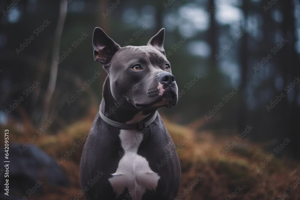 A Pit Bull Terrier mixed breed dog looking at the camera 