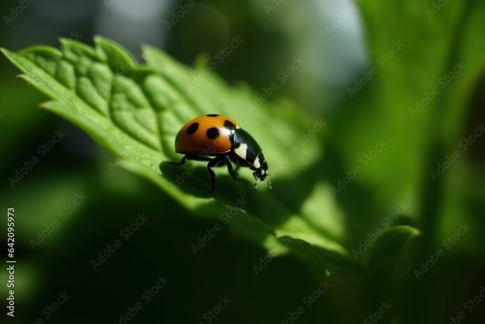 Macro of ladybug on a blade of grass in the morning sun Macro of ladybug on a blade of grass in the morning sun