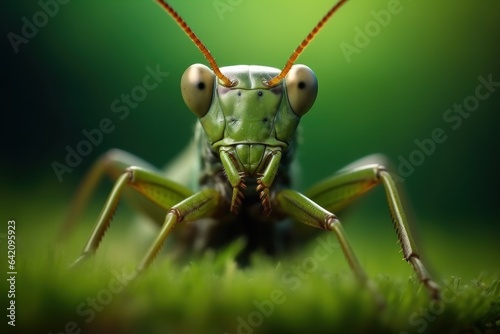 big green grasshopper on green leaf
