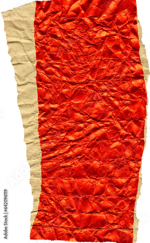 Piece of holy red cardboard with torn edge texture