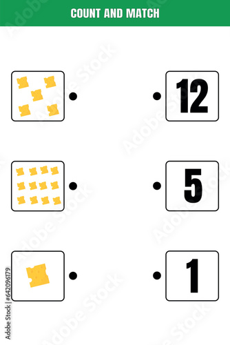 Count and match. Cheese vector. Educational math game for kids. Printable worksheet design for preschool or elementary kids.