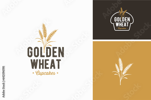 Classic Golden Wheat Rice Grain Cereal Oat Barley Rye for Farm Harvest or Bread Bakery Vintage Logo Design