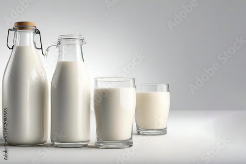 milk in the bottles and glasses