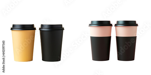 Black coffee cups on a transparent background paper cup for take away or to go space for design