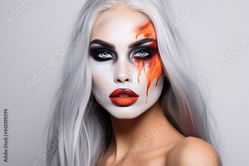 Halloween. Beautiful woman with bright halloween makeup