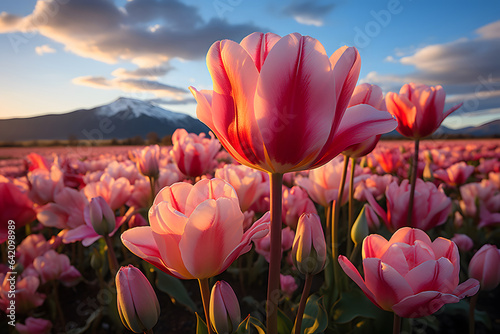 close up tulip field