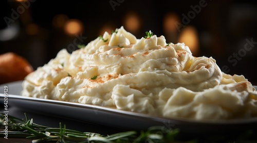 close-up of creamy buttery mashed potatoes on a dish