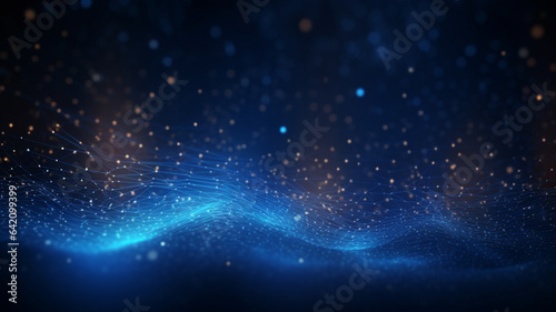 Abstract waving particle technology background design. Abstract wave moving dots flow particles, hi-tech and big data background.