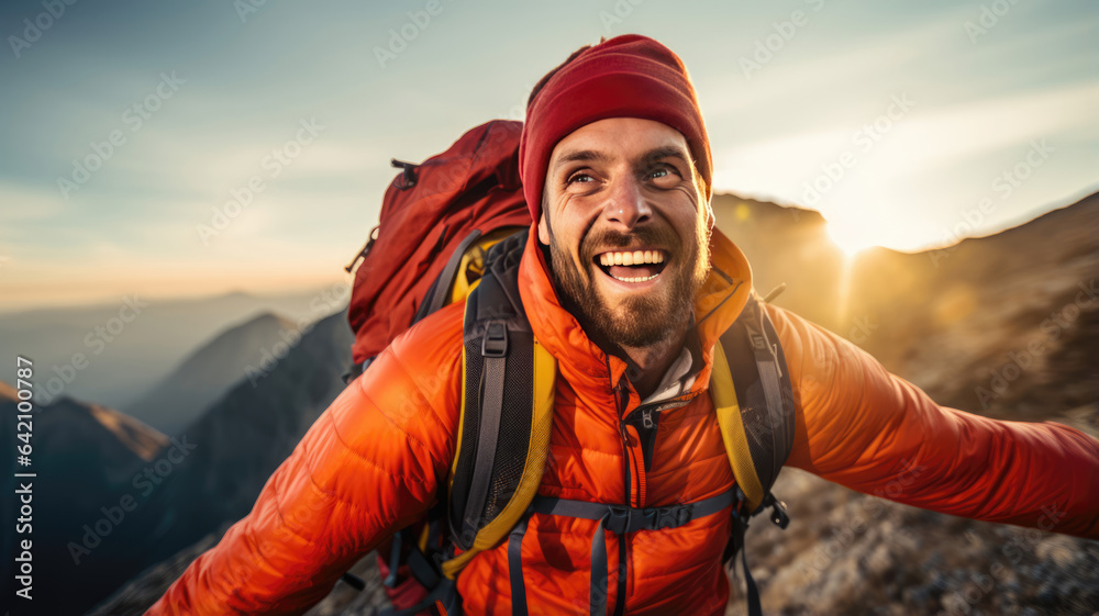 Portrait of a male tourist on a mountaintop Portrait of a male tourist on a mountaintop