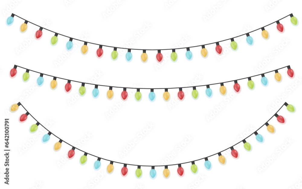 Fototapeta premium Light bulbs lights isolated on transparent background. Garlands glowing with light Christmas lights. 